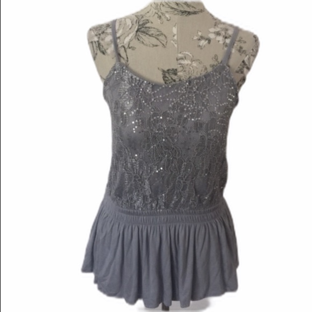 🆕 Express Grey Peplum Sequin Top XS